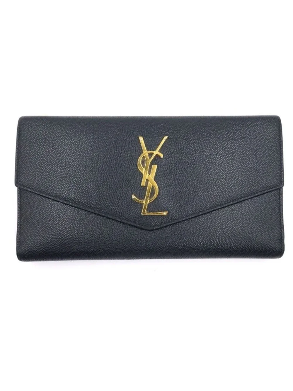 Saint Laurent Rive Gauche Logo Wallet Bifold Card Case Black Gold